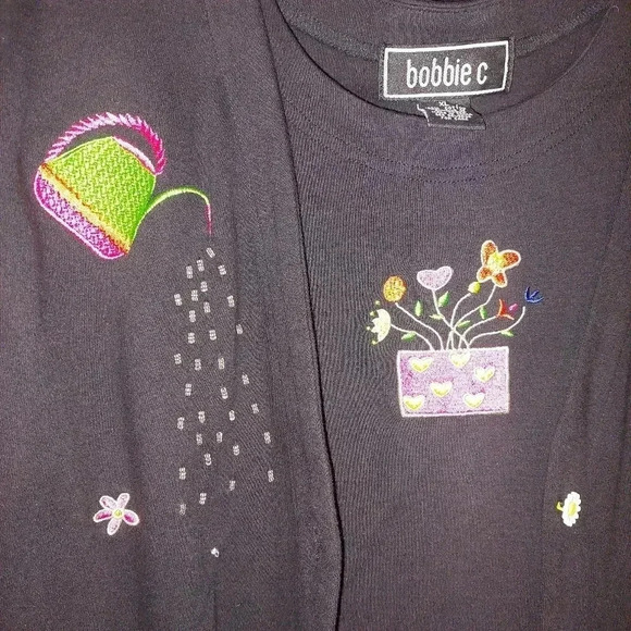 Bobbie C XL Cotton Black Multicolor Floral Embroidered Cardigan & Tank Top - Picture 5 of 7